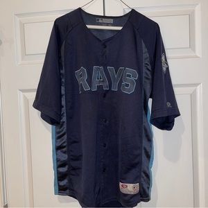 True Fan MLB Large Tampa Bay Rays Button Up Baseball Jersey Embroidered Logo L